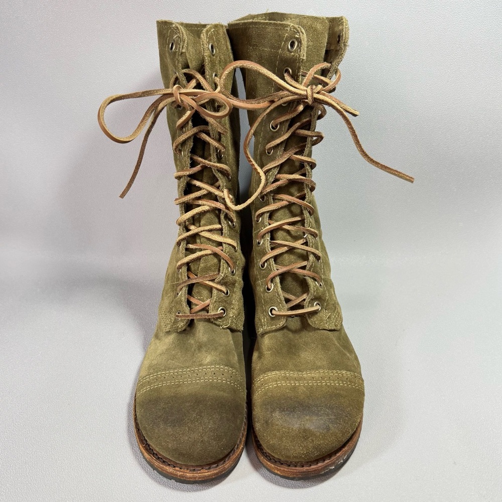 WALK-OVER VINTAGE COLLECTION Olive Green Suede Lace-Up Mid Calf Combat Boots - Picture 5 of 15